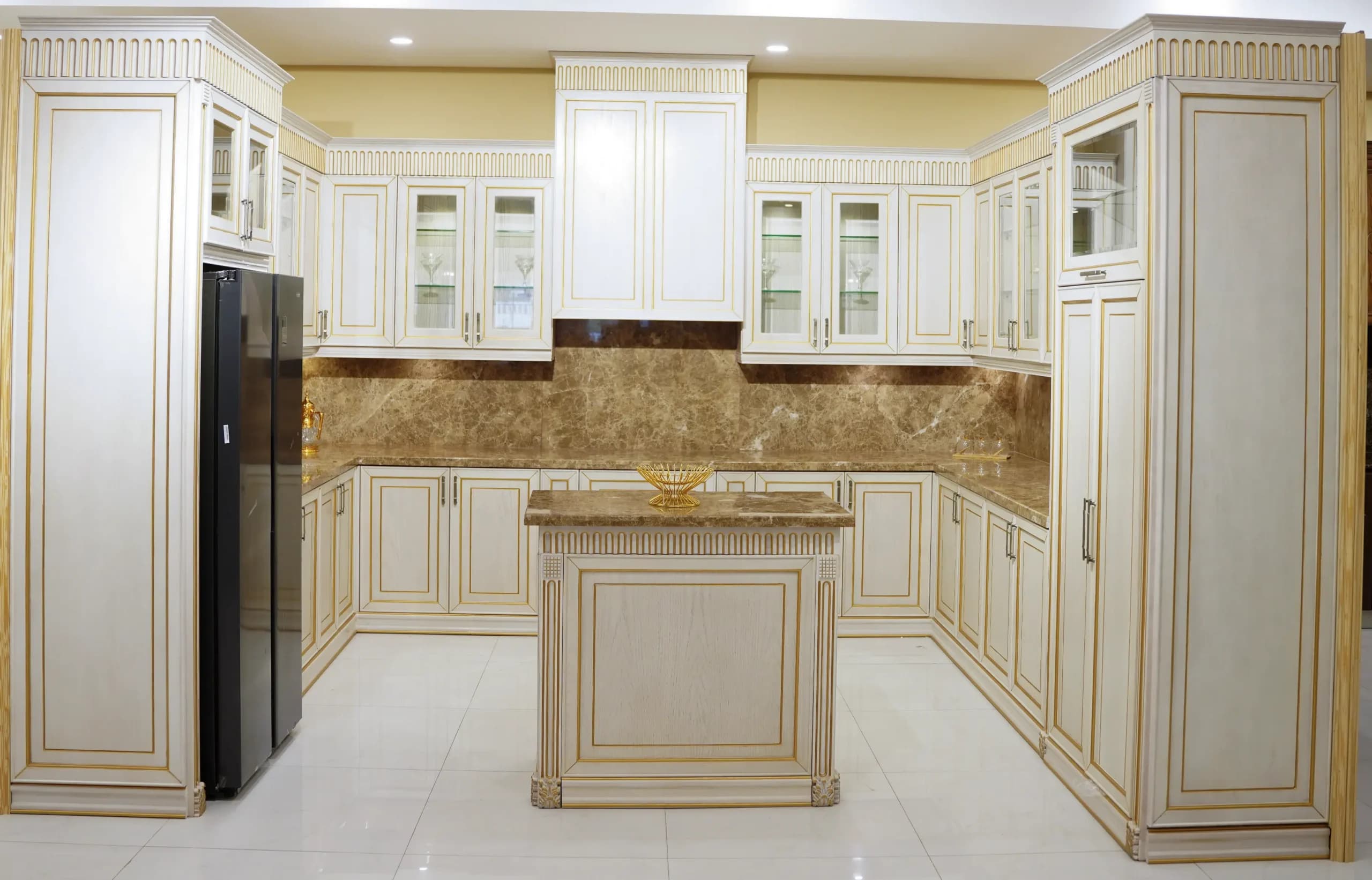 Kitchen in Semi Solid Ashwood with Chowki White Finish